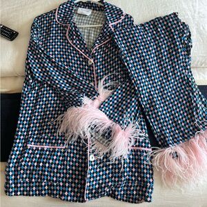 Sleeper Navy Feather-Trimmed Pajama Set